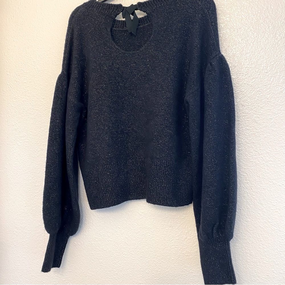 1901 Metallic thread Crop Balloon Sleeve Wool Blend tie back Sweater girls 10/12